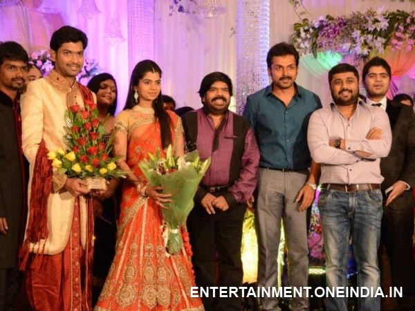 Karthi And Producer Gnanavel Raja At Ilakkiya's Marriage Reception