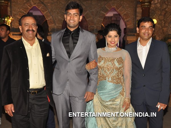 Hanshitha, Archith Reddy With Fathers At Wedding Reception